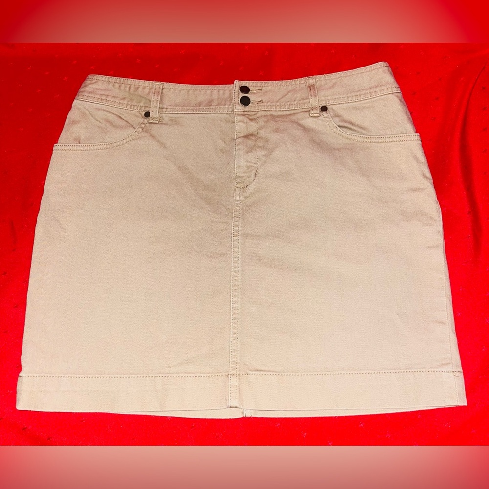 Chaps Cotton Beige Mini Skirt with Front Seam